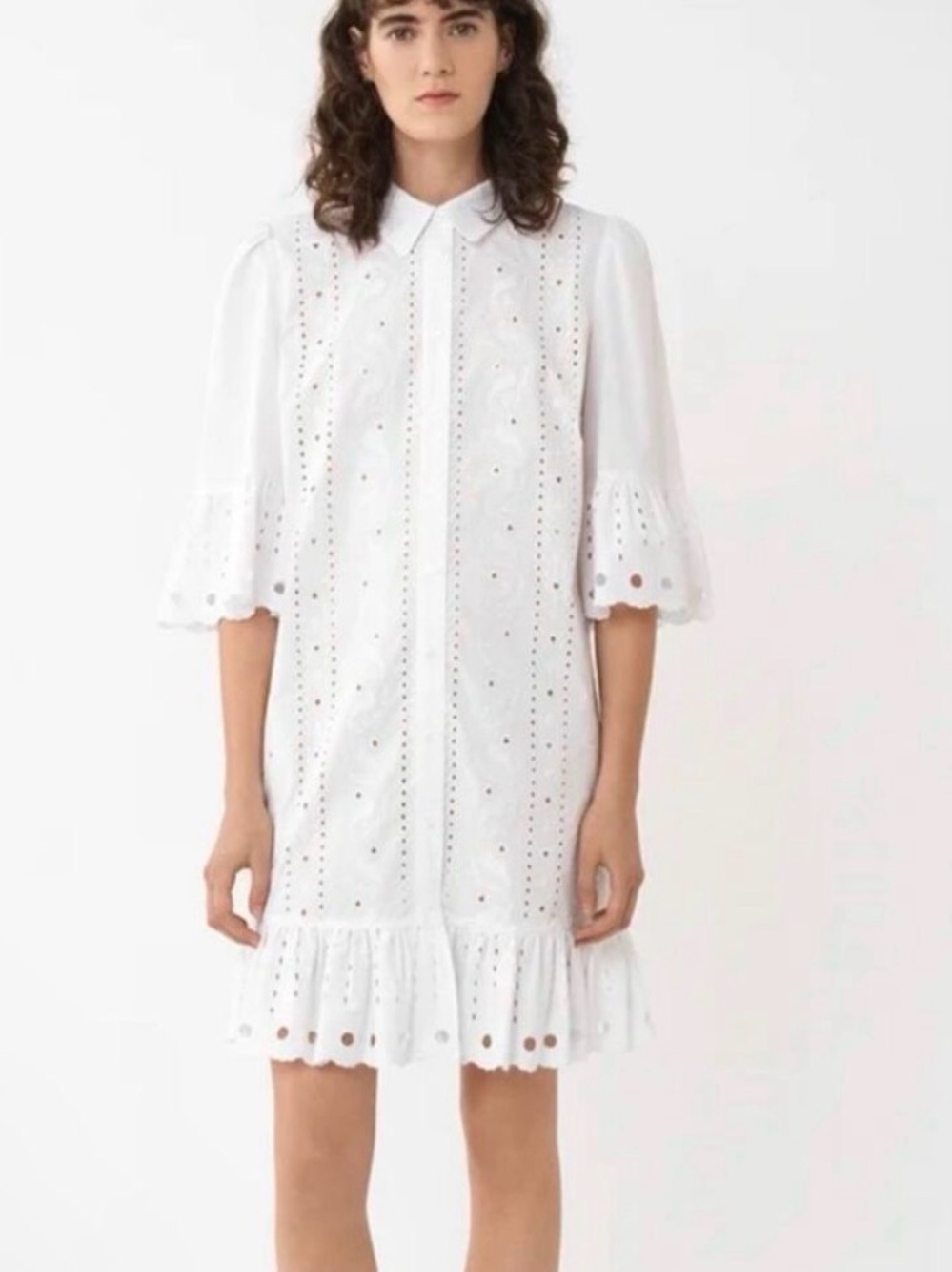 See by Chloé Eyelet Button
Front Ruffled White Dress